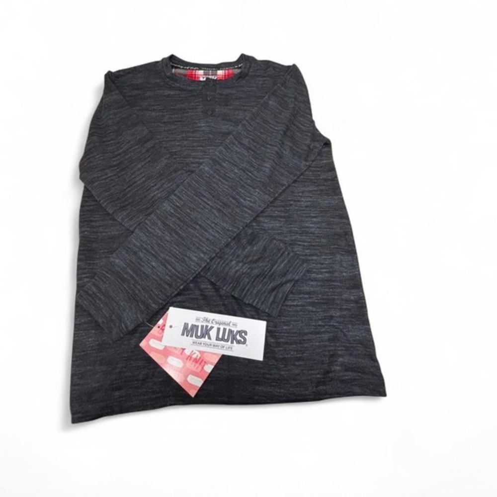 Muk Luks Long‎ Sleeve Henley Shirt Men's Size Medium Gray Heather Button Neck